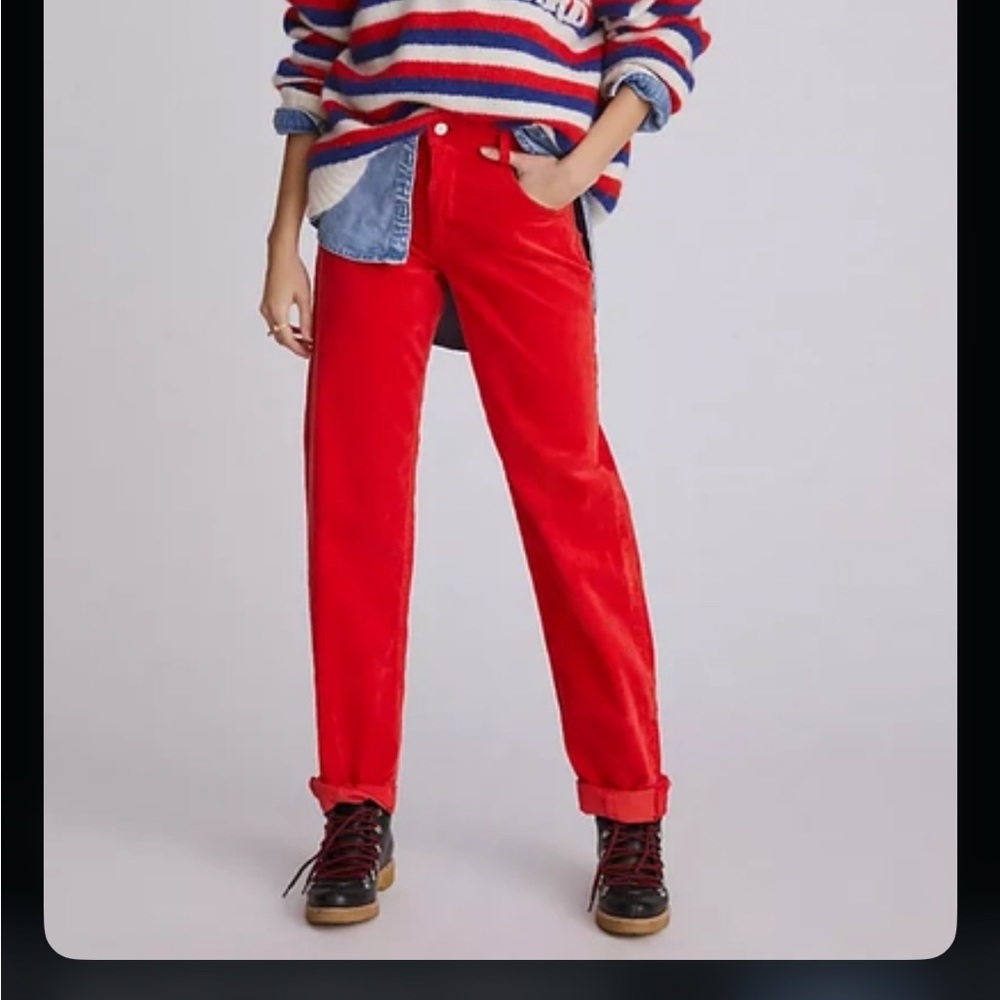 NWOT MAEVE - curved corduroy trousers in red size 29